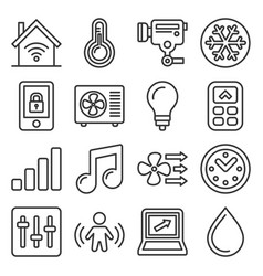 Smart Home Icons Set On White Background Line