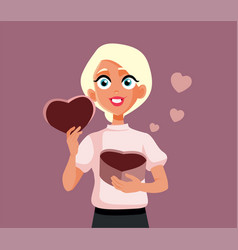 Blonde Woman Holding A Heart Shape Gift Box