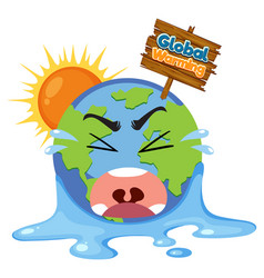 Crying Earth With Global Warming Signboard