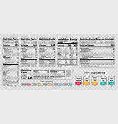 Nutrition Facts Label Set Of Tables Food