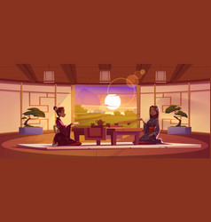 Tea Ceremony In Dojo Room With Peaceful Landscape