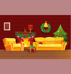 Cozy Christmas Decorated Retro Red Living Room