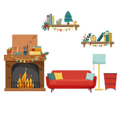 Christmas Fireplace Room Interior In Colorful