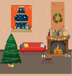 Christmas Fireplace Room Interior In Colorful