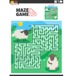 Maze Game Activity With Cartoon Sheep Characters