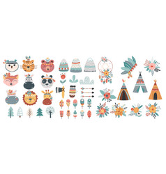 Cute American Indian Mega Set In Cartoon Graphic