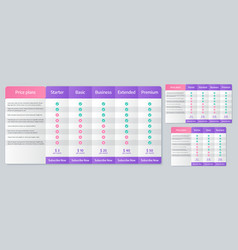 Table Price Chart Comparison Plan Layout