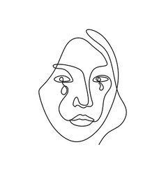 One Continuous Line Of Women Face Crying Isolated