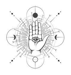 Human Palm With All Seeing Eye On Sacred Geometry