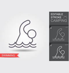 Swimming Man Outline Icon With Editable Stroke