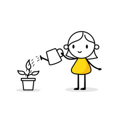 Woman Is Watering A Plant With A Watering Can Boy