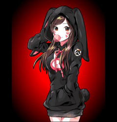 Anime Girl Wearing A Hoodie Template