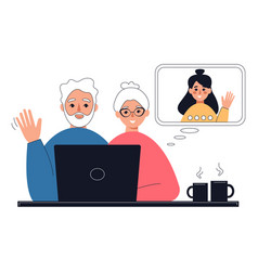 Elderly People Using Laptop For Communication Via