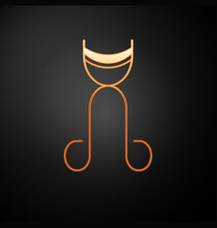 Gold Eyelash Curler Icon Isolated On Black