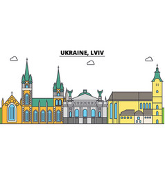 Ukraine Lviv Outline City Skyline Linear