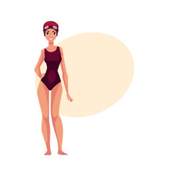 Beautiful Woman Swimmer In Swimming Suit Cap