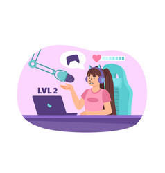 Girl Play Computer Game Concept