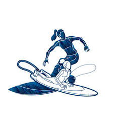 Women Surfer Action Surfing Sport Players Cartoon