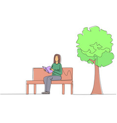 Single One Line Drawing Woman Sitting On Park