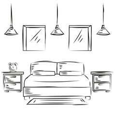 Sketch Of An Indoor Bedroom Design With A Bed