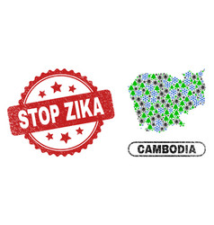 Stop Zika Grunge Stamp And Cambodia Map Mosaic