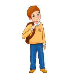 Little Cute Happy Boy With Backpack Isolated