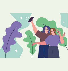 Women Taking A Selfie With Leafs