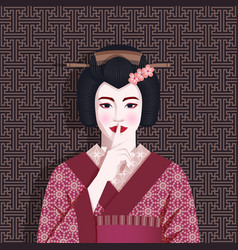 Portrait Geisha Holds Finger To Her Lips