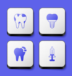 Set Broken Tooth Dental Implant And Syringe Icon