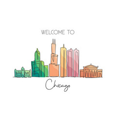 Single Continuous Line Drawing Of Chicago City