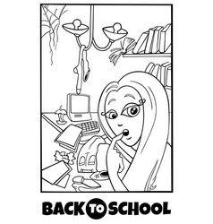 Girl And Mess Back To School Cartoon Color Book