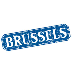 Brussels Blue Square Grunge Retro Style Sign