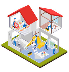 Isometric House Renovation Composition