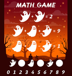 Math Game Worksheet With Cemetery Halloween Ghosts