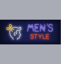 Mens Style Neon Text With Scissors And Man Head