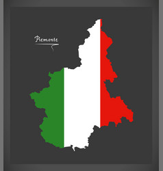 Piemonte Map With Italian National Flag