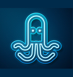 Glowing Neon Line Octopus Icon Isolated On Blue