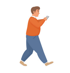 Walking Fat Man With Smartphone