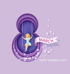 Card For 8 March Womens Day Woman On Teeterboard