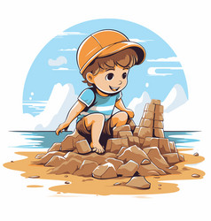 Little Boy Building Sand Castle On The Beach Cute