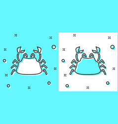 Black Line Crab Icon Isolated On Green And White