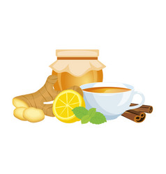 Cup Of Tea With Honey Ginger And Lemon Icon Set