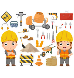 Cute Little Builder Kids With Construction Tools