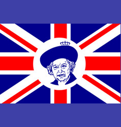 Queen Elizabeth Portrait Blue With British Emblem