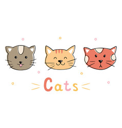 Cute Faces Of Cats In Doodle Style