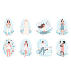 Women Health Flat Color Faceless Character Set