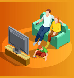 Family Watching Tv Home Isometric Image