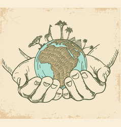 Hands Holding Earth Globe In Human