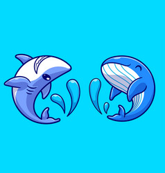 Cute Whale And Shark Fish Swimming Cartoon