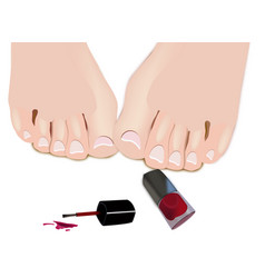 Feet With A Bottle Of Red Nail Polish Tipped Over